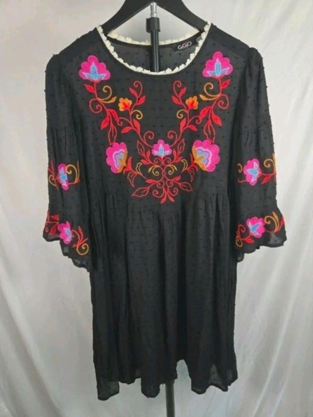 GiGio Black Embroidered Floral Peasant Mini - Picture 2 of 6